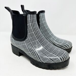 Jeffrey Campbell Chelsea Chunky Rain Boot Cloudy Platform Plaid  Size 7